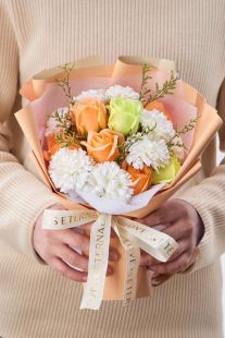 Orange Roses & white Carnation Bundle