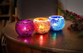 Mosaic Glass Candle Holder S/3